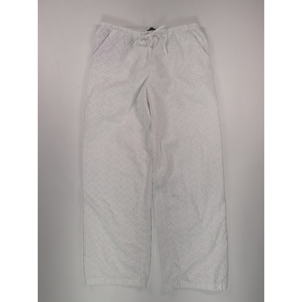 Beverly and Beck Womens XS White Eyelet Wide Leg Drawstring Pants Floral Boho